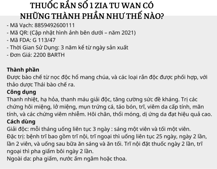 Thuốc Rắn Số 1  ZIA TU WAN Giải Độc Gan Nhập Khẩu Thái Lan ( hộp 160 viên)